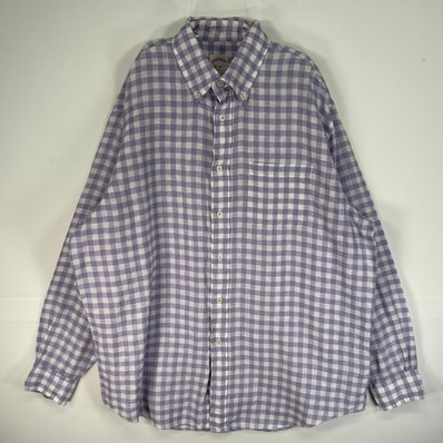 古着 ブルックスブラザーズ Brooks Brothers 長袖シャツ リネン 胸ポケ MADISON L パープル系 チェック メンズ
