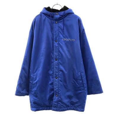 Champion products チャンピオンプロダクツ 90s 日本製 オールド ロゴ刺繍 トレーニング ベンチコート L ブルー系 裏ボア スポーツ