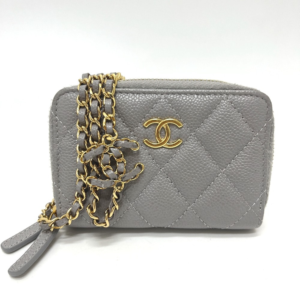 シャネル CHANEL マトラッセ AP2308 チェーンコインケース ショルダーバッグ キャビアスキン グレー