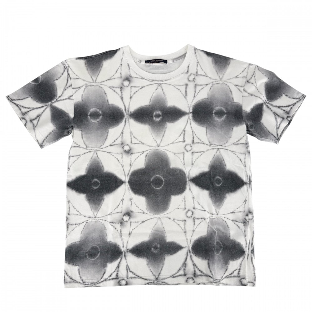 LOUIS VUITTON ルイヴィトン 半袖Tシャツ モノグラム シボリ プリンテッド トップス 服 アパレル M ホワイト 白 グレー コットン    メンズ 春 夏【中古品】