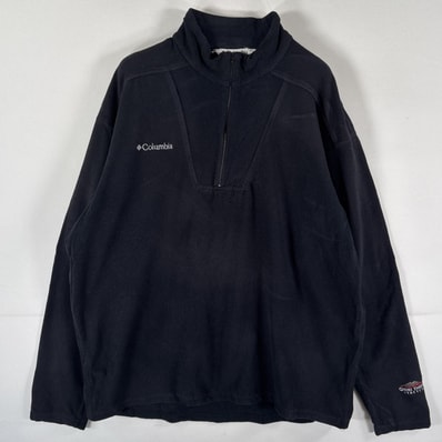 古着 90's/90年代 コロンビア Columbia ハーフジップフリースジャケット ワンポイントロゴ 袖刺繍 三角タグ アウトドア XL ブラック メンズ