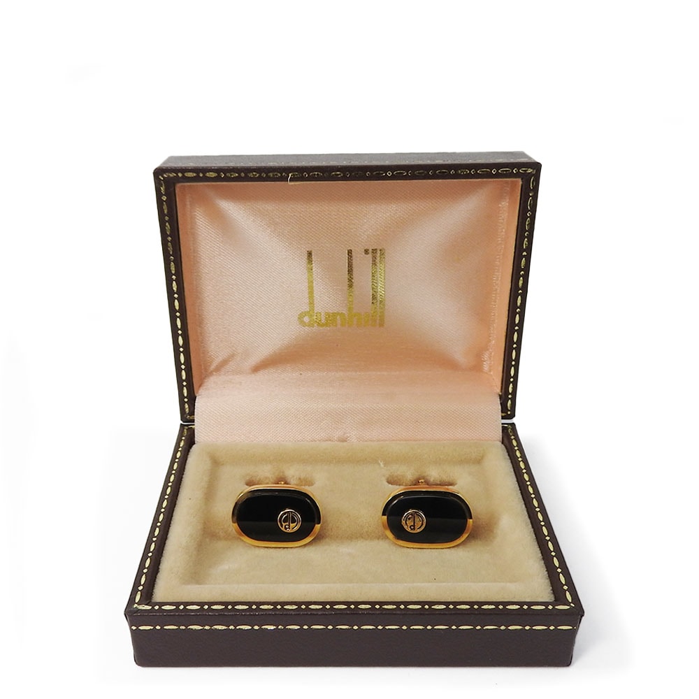 【中古】 ダンヒル カフス メタル ブラック ゴールド GP アクセサリー ビジネス スーツ 小物 オシャレ メンズ 男性 Dunhill