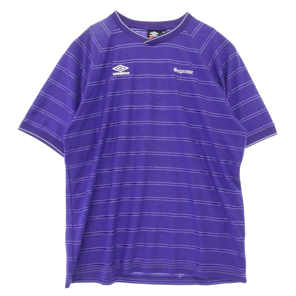 Supreme シュプリーム 25SS × Umbro Stripe Soccer Jersey アンブロ ストライプ サッカー ジャージ 半袖 ゲーム Tシャツ カットソー パープル系 US M【中古】