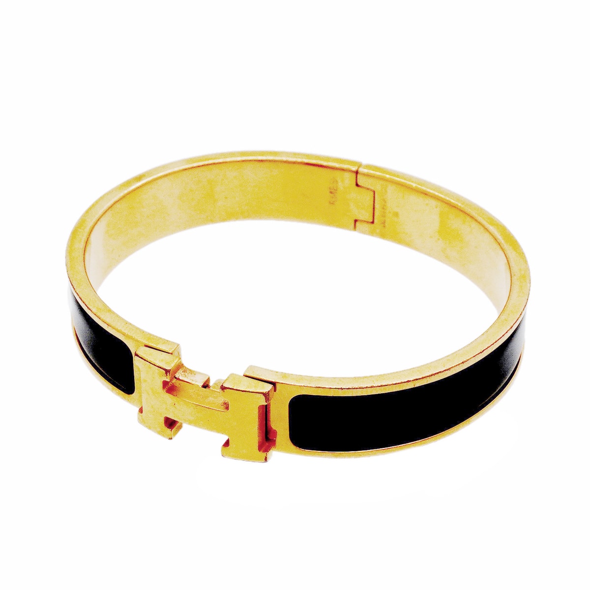 【6jhb0741】エルメス バングル クリッククラックPM GPメッキ ゴールド ブラック【中古】レディース