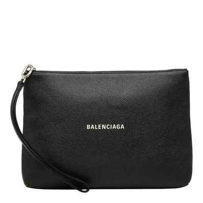 バレンシアガ ロゴ クラッチバッグ ブラック レザー メンズ BALENCIAGA 【中古】