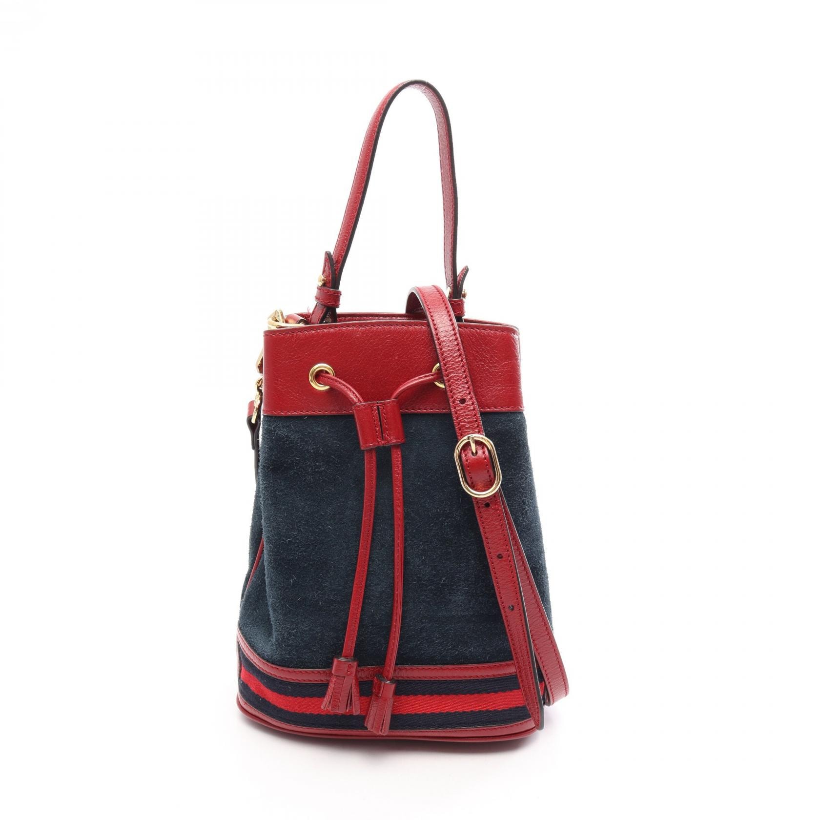 グッチ GUCCI オフィディア スモールバケット 2WAY ハンドバッグ バッグ スウェード レザー レディース ネイビー系 / レッド系 550621 【中古】