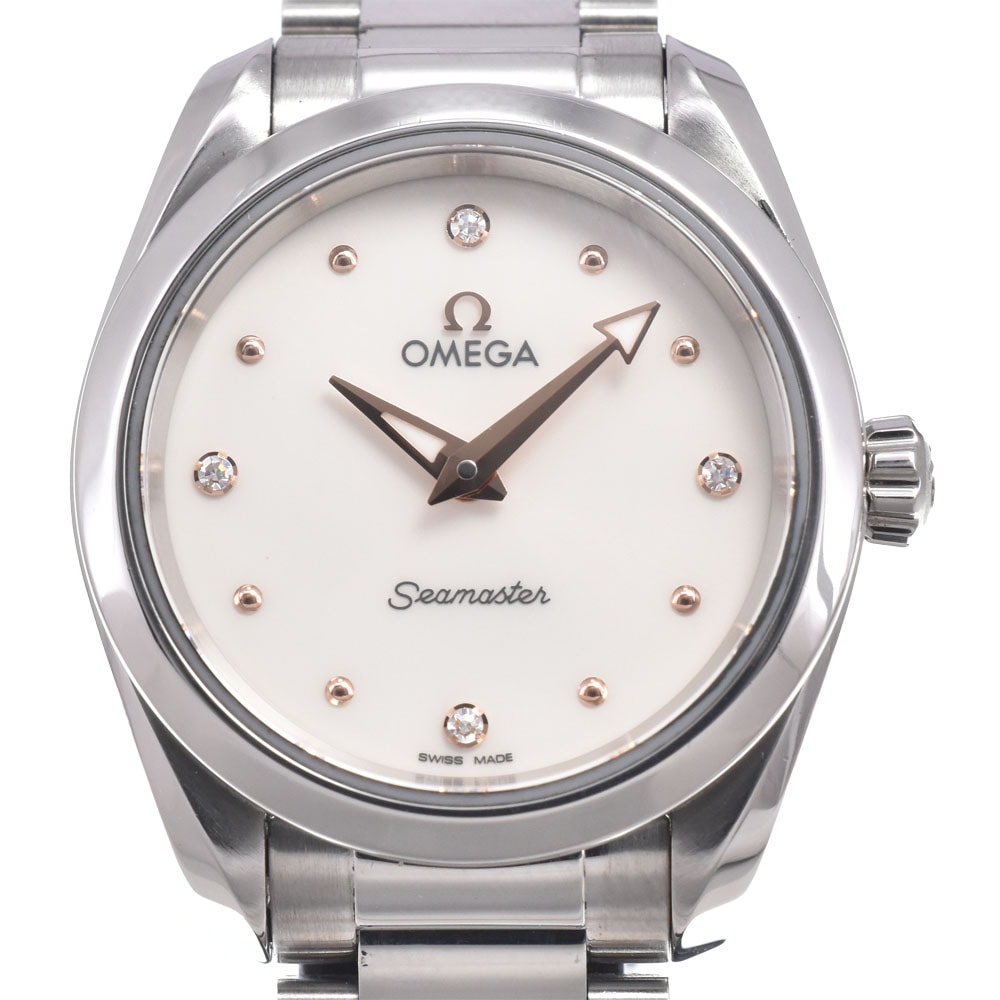 オメガ OMEGA 220.10.28.60.54.001 シーマスター アクアテラ ホワイト クォーツ レディース 美品 保証書付き 腕時計 N#151046