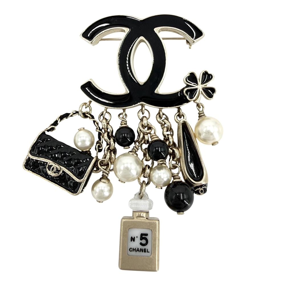 CHANEL シャネル ブローチ ココマーク アクセサリー GP  フェイクパール   B14V ブラック 黒 ゴールド レディース 約32.6g 2014年【中古品】