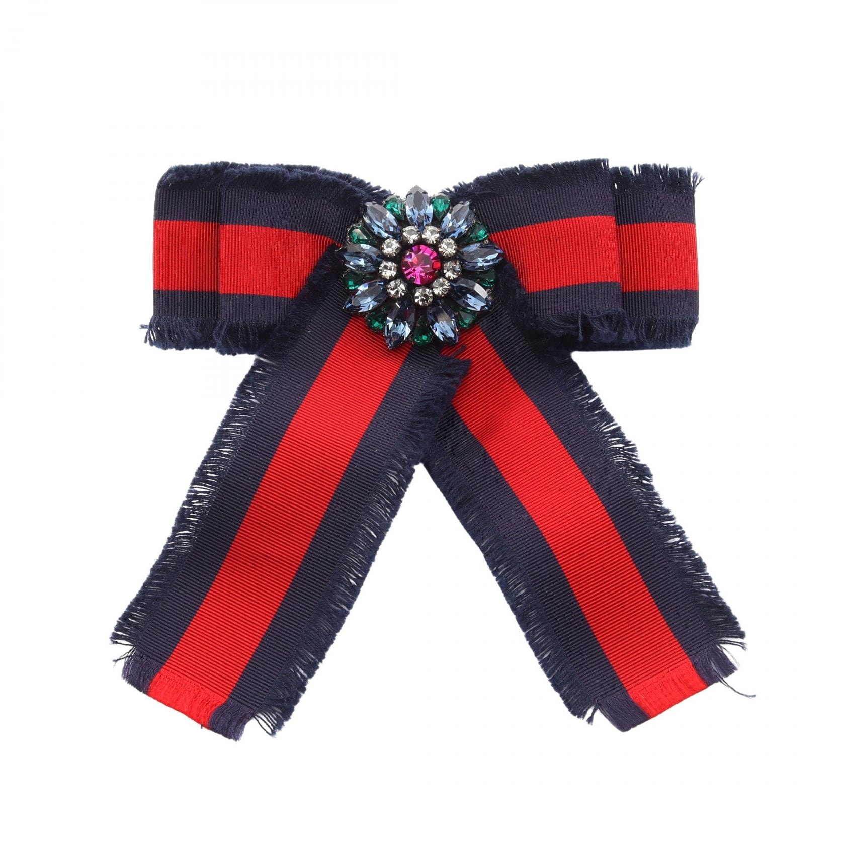 グッチ GUCCI ウェブ グログラン リボン ブローチ アクセサリー ファブリック / ラインストーン レディース ネイビー系 / レッド系 / マルチカラー 【中古】