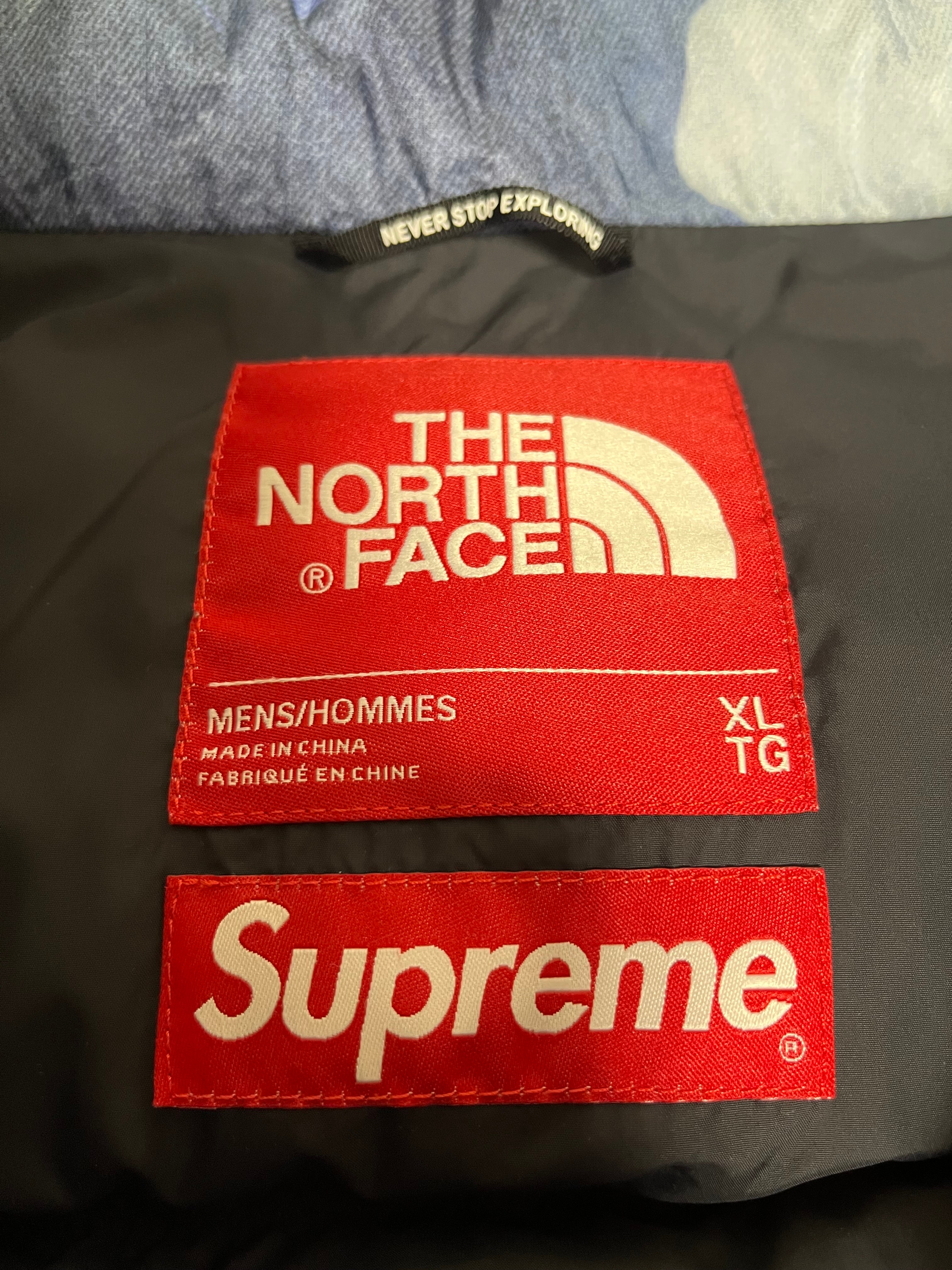 Supreme x The North Face Bleached Denim Print Nuptse Jacket "Indigo"