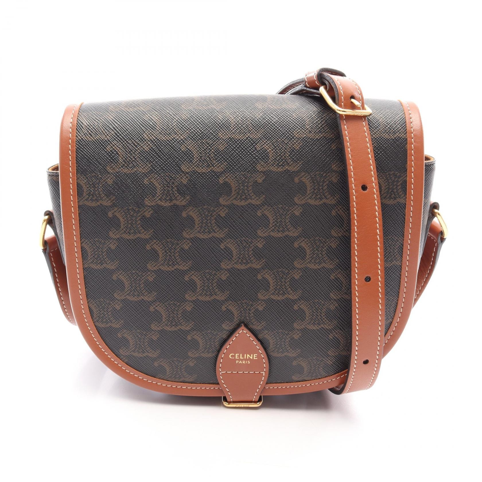 セリーヌ CELINE フォルコ ミディアムバッグ トリオンフ ショルダーバッグ バッグ PVCコーティングキャンバス レザー レディース ブラック系 / ブラウン系 【中古】