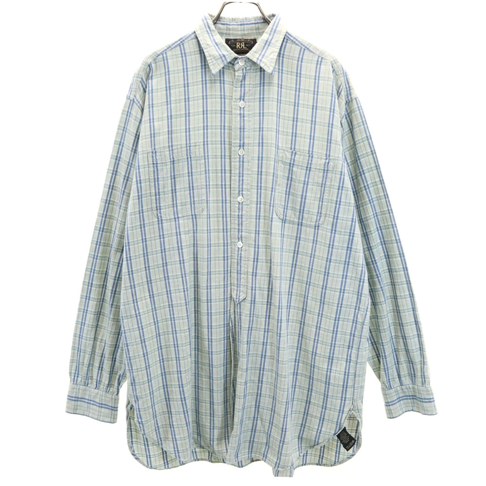 RRL ダブルアールエル 90s 初期タグ 赤3星 オールド チェック柄 長袖 ハーフボタン シャツ M ブルー系 RALPH LAUREN