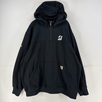 古着 カーハート Carhartt パーカー ハーフジップ 刺繍 大きいサイズ プルオーバー ロゴ スウェット 3XL ブラック 無地 メンズ