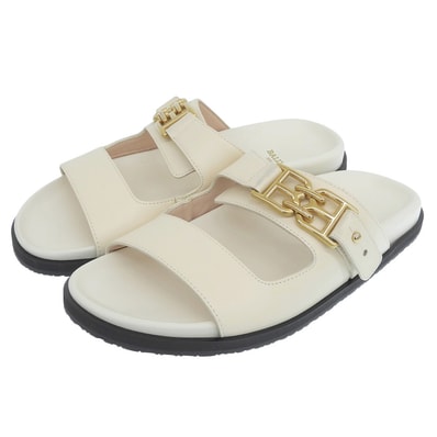 バリー 新品同様 EMMA FLAT レザー BB金具 ダブルストラップ サンダル レディース アイボリー 37 37