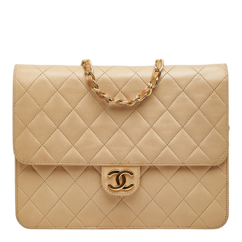 シャネル ココマーク マトラッセ チェーン ショルダーバッグ ベージュ レザー レディース CHANEL 【中古】