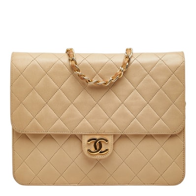 シャネル ココマーク マトラッセ チェーン ショルダーバッグ ベージュ レザー レディース CHANEL 【中古】