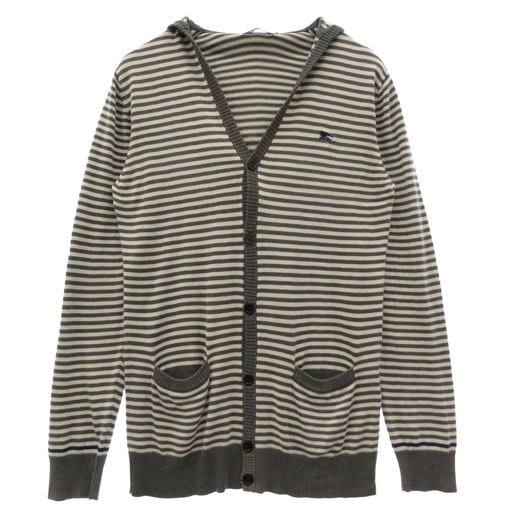 BURBERRY BLACK LABEL バーバリーブラックレーベル BMT26-206-06 ボーダー フーデット カーディガン チャコール系 2【中古】