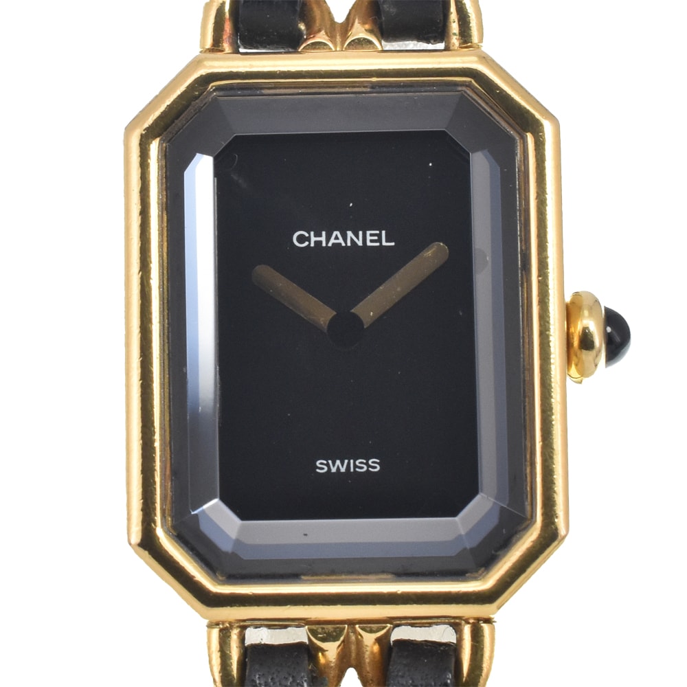シャネル CHANEL H0001 プルミエール GP/レザー ブラック クォーツ レディース 良品 腕時計 E#147228