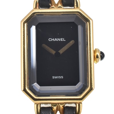 シャネル CHANEL H0001 プルミエール GP/レザー ブラック クォーツ レディース 良品 腕時計 E#147228