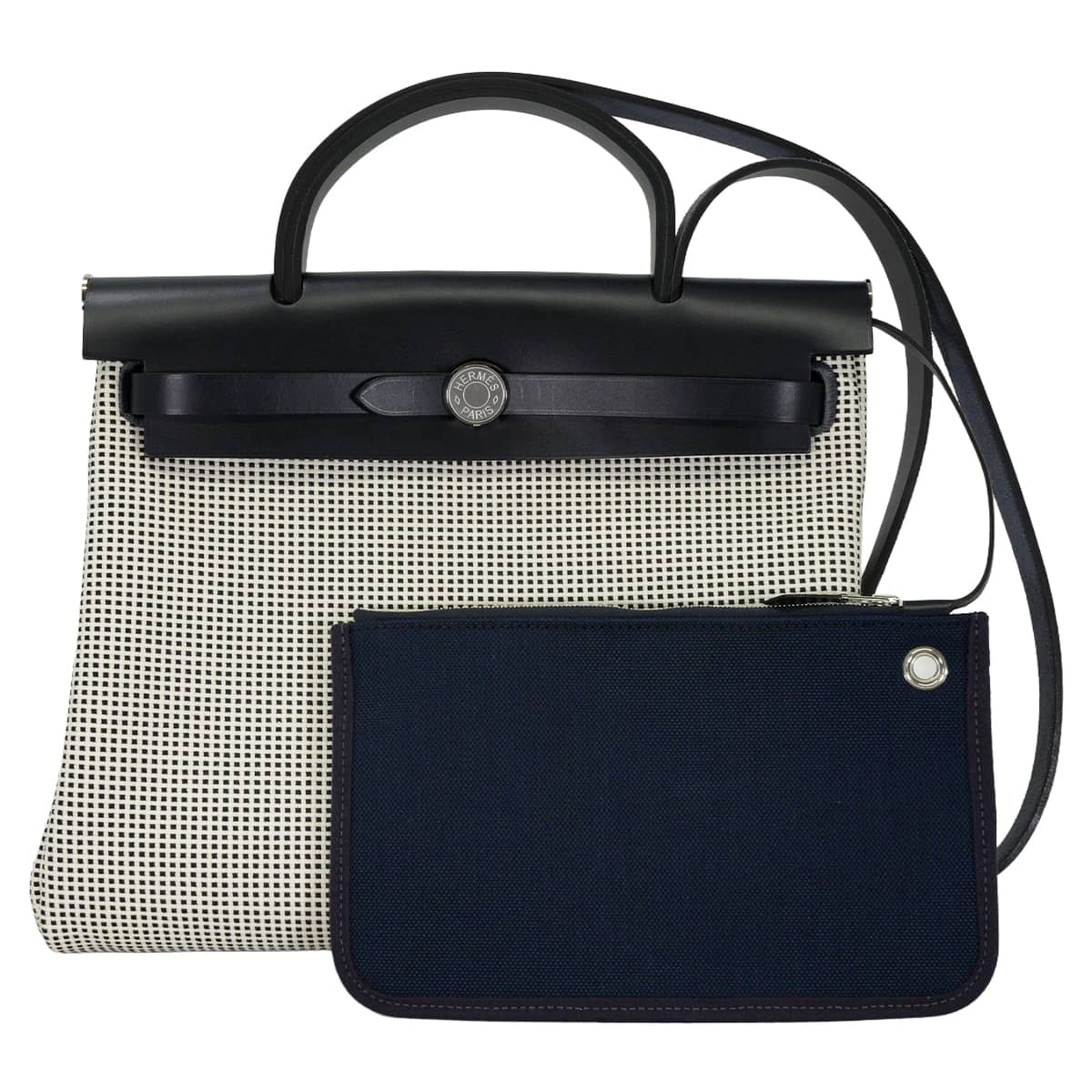 HERMES エルメス ショルダーバッグ エールバッグジップ 31 PM ルトゥルネ エクリュ/白 (ホワイト)/ブルーインディゴ ヴァッシュハンター/トワルキャドリーユ シルバー金具 U刻印 準新品