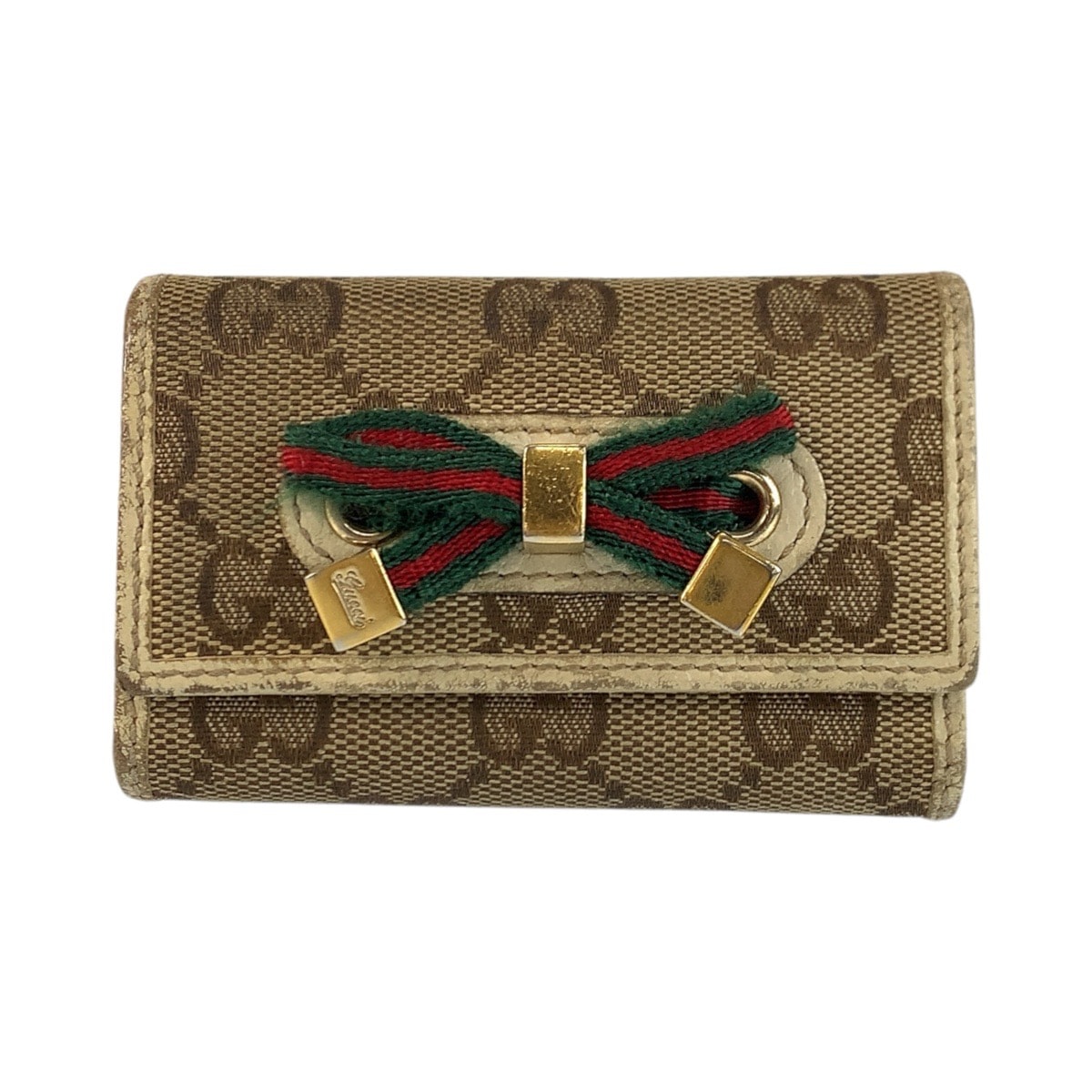 GUCCI グッチ プリンシー ベージュ アイボリー ゴールド金具 GGキャンバス レザー/ キーケース 6連 601968 【中古】