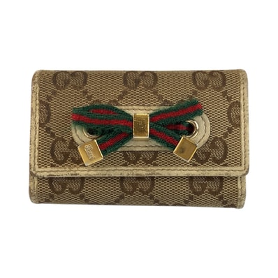GUCCI グッチ プリンシー ベージュ アイボリー ゴールド金具 GGキャンバス レザー/ キーケース 6連 601968 【中古】