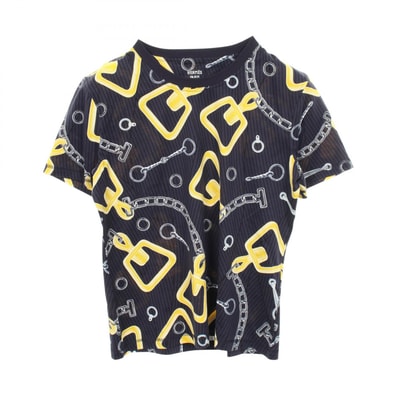 エルメス HERMES EFFET KALEIDOSCOPE カレイドスコープ エフェクト 半袖Tシャツ 衣料品 トップス コットン レディース ネイビー系 / イエロー系 4H4648DH 【中古】