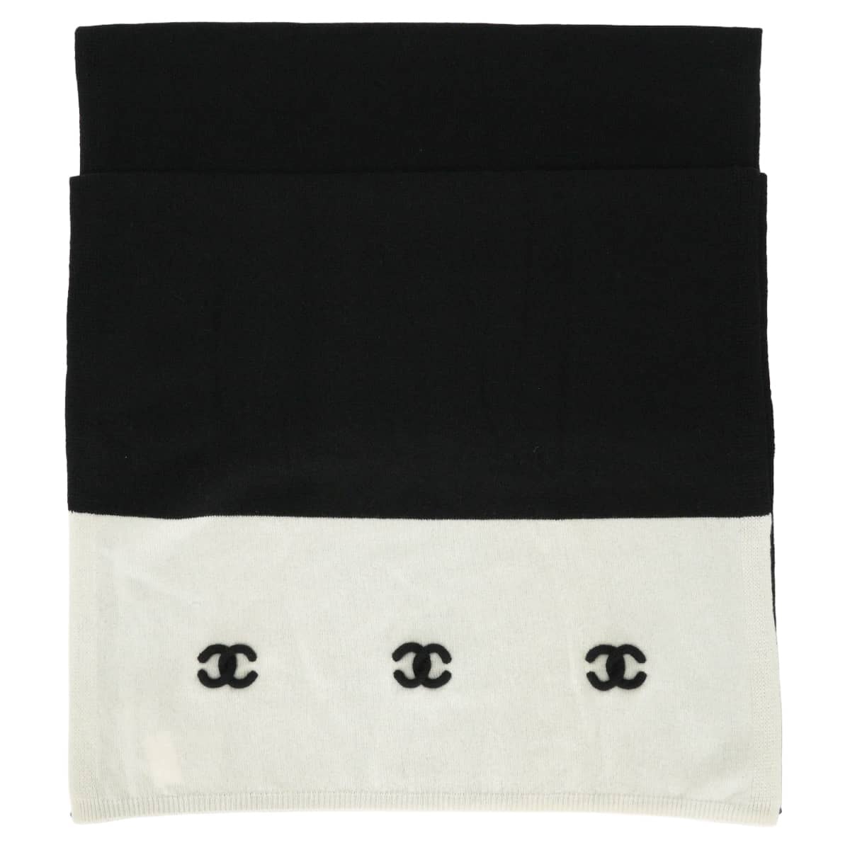 CHANEL シャネル ストール 3連 ココマーク バイカラー 黒 (ブラック)/白 (ホワイト) カシミヤ 新品未使用