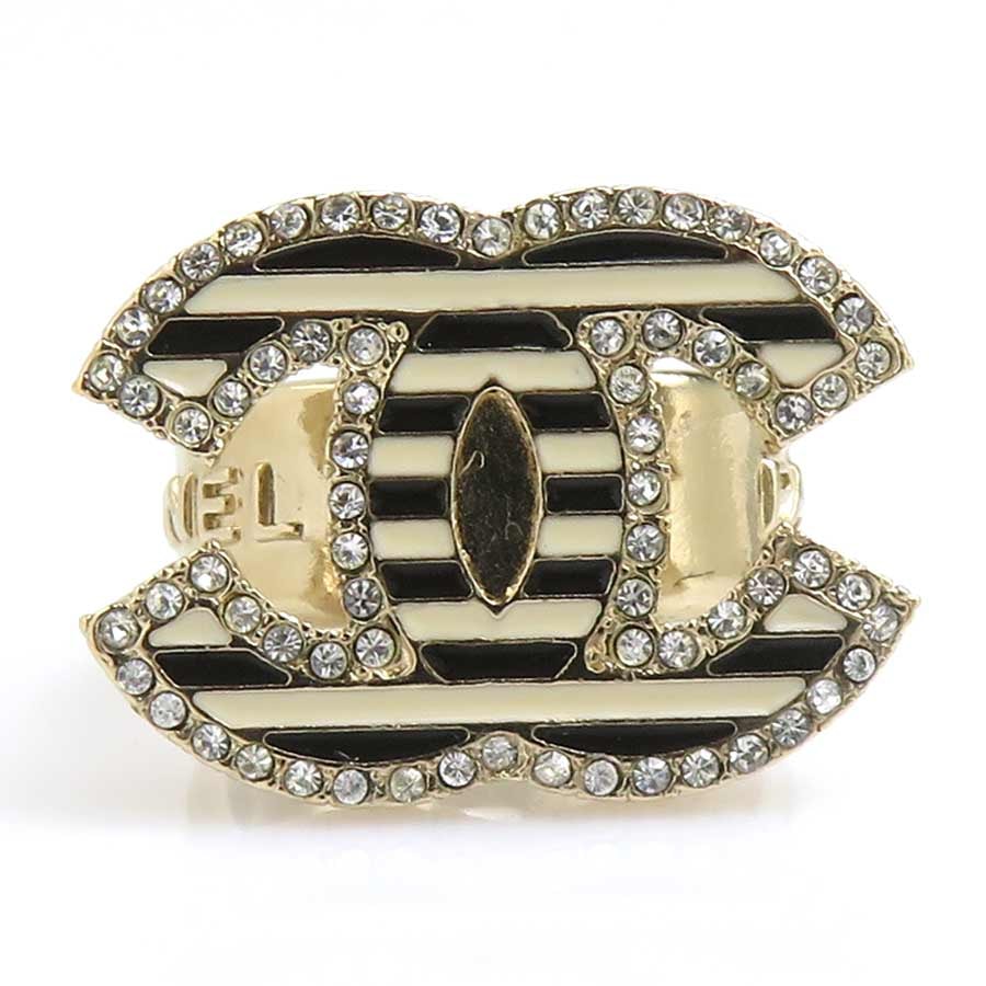シャネル CHANEL リング・指輪 ココマーク メタル/エナメル ゴールド/ブラック/オフホワイト レディース 12号【中古】 e62310a