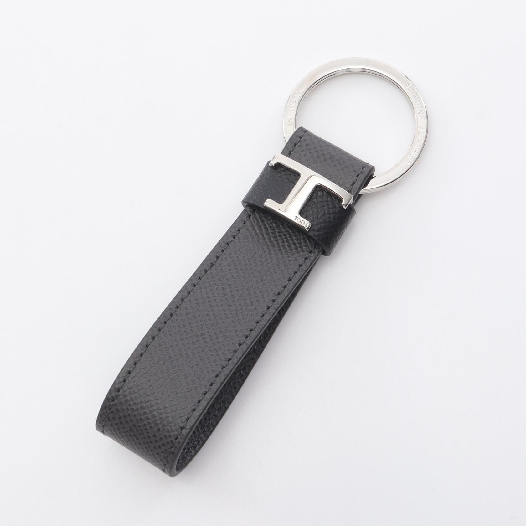 トッズ TOD'S Tタイムレス キーホルダー アクセサリー レザー メンズ レディース ブラック系 【中古】