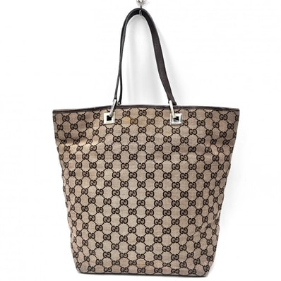 GUCCI(グッチ)GGキャンバス トートバッグ ショルダーバッグ ベージュ ブラウン キャンバス レザー レディース 1098【中古】