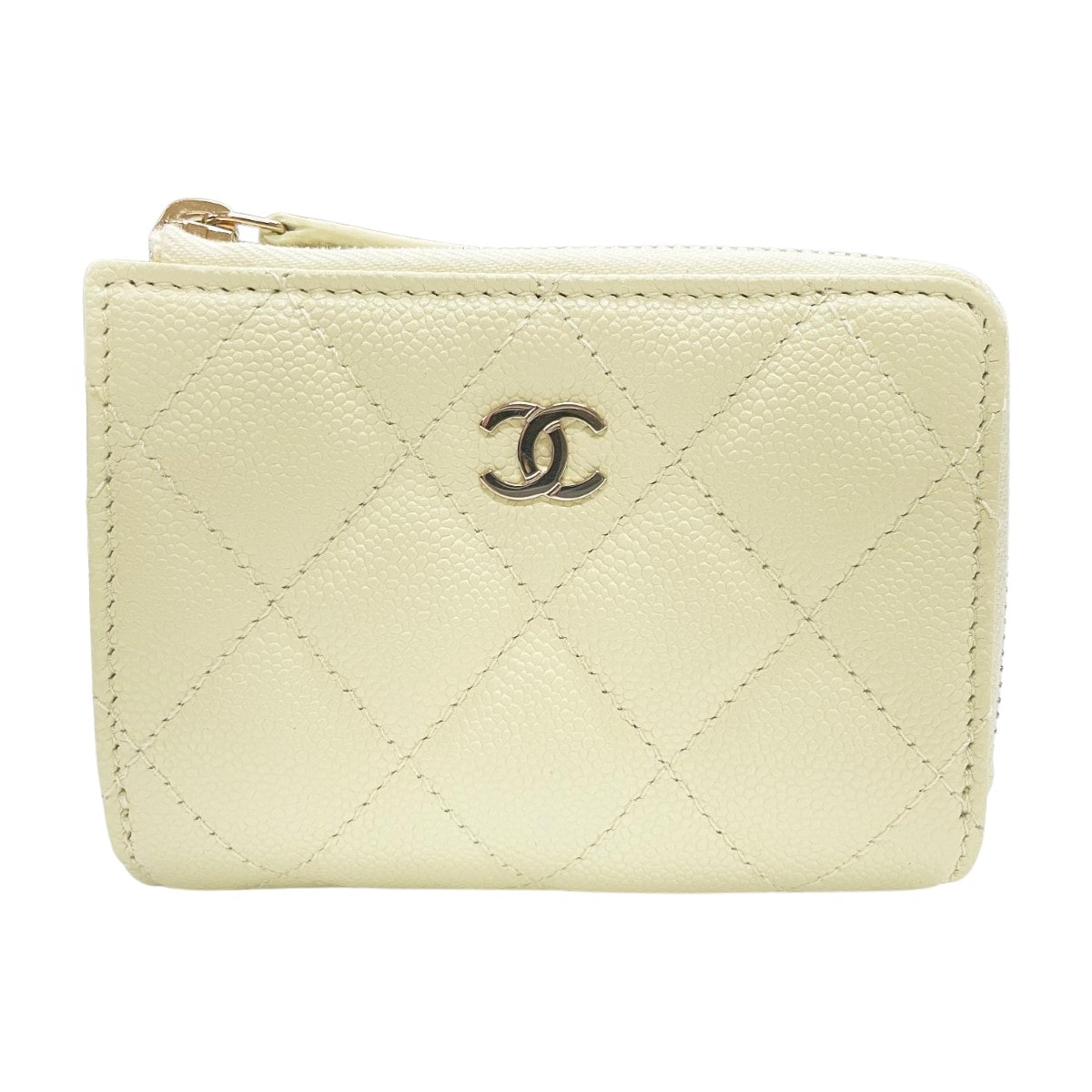 CHANEL シャネル 3つ折り財布 レディース キャビアスキン タイムレスクラシック ゴールド金具 AP3177 クリームイエロー