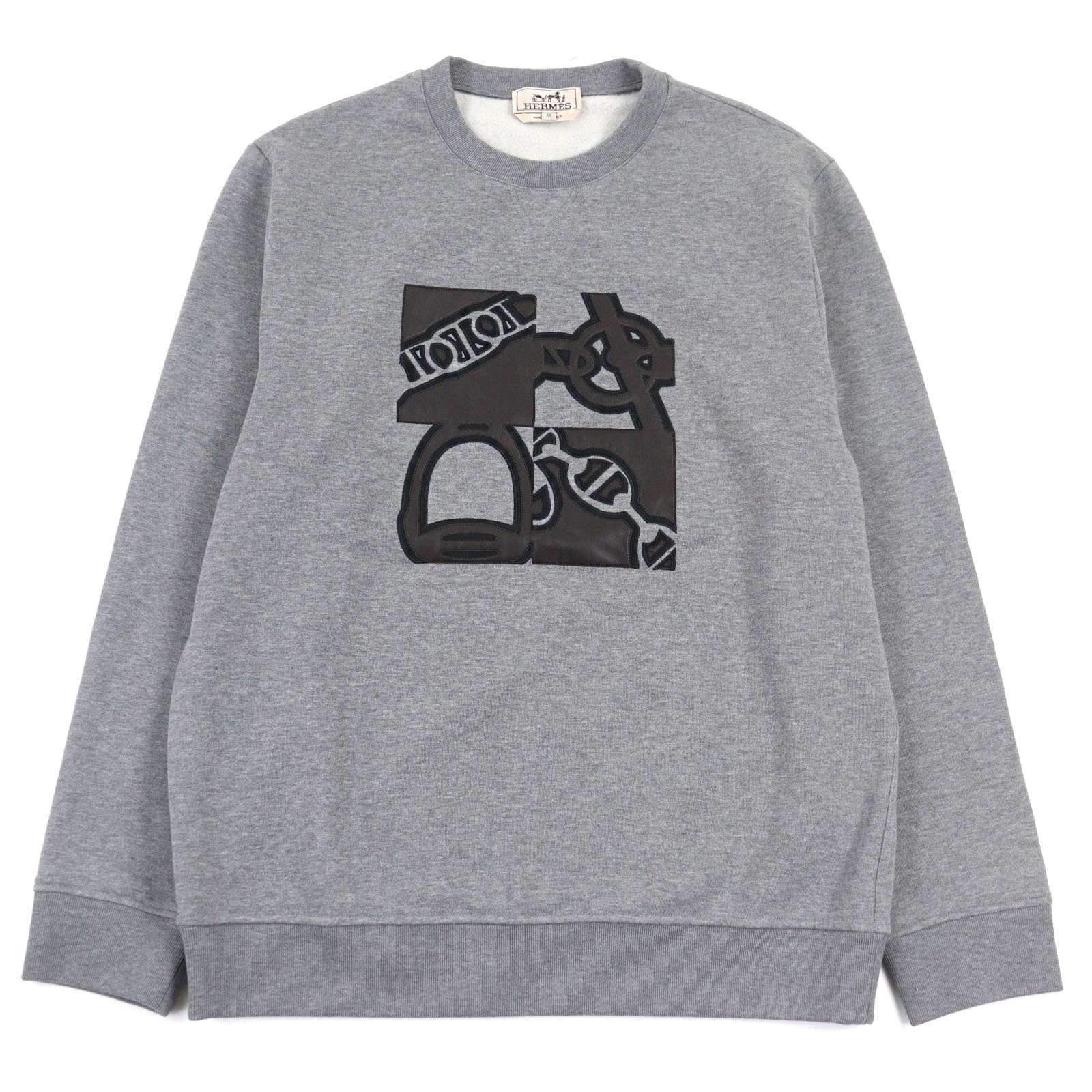 Hermes Metallerie au Carre Leather Patch Sweatshirt "Gray"