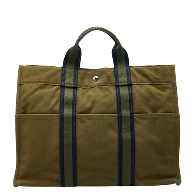 エルメス フールトゥMM トートバッグ ハンドバッグ グリーン キャンバス レディース HERMES 【中古】