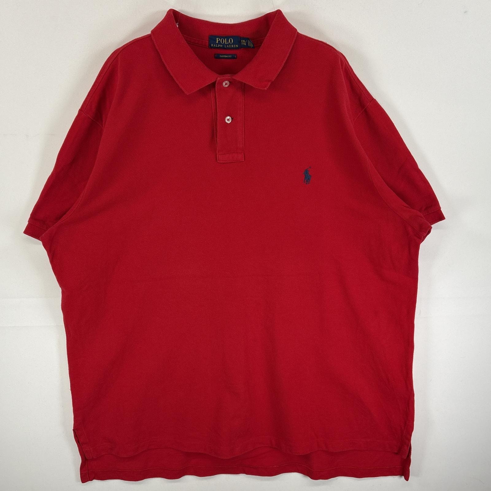 古着 ポロ・ラルフローレン POLO RALPH LAUREN 鹿の子 半袖 ポロシャツ ワンポイント ロゴ 刺繍 大きいサイズ カラーポロ 14041  レッド 無地 メンズ
