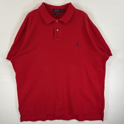 古着 ポロ・ラルフローレン POLO RALPH LAUREN 鹿の子 半袖 ポロシャツ ワンポイント ロゴ 刺繍 大きいサイズ カラーポロ 14041 レッド 無地 メンズ