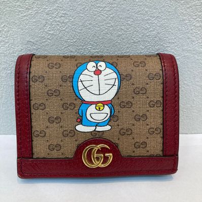 GUCCI x Doraemon GG Supreme Canvas Mini Wallet "Beige/Ebony/Cherry Red"