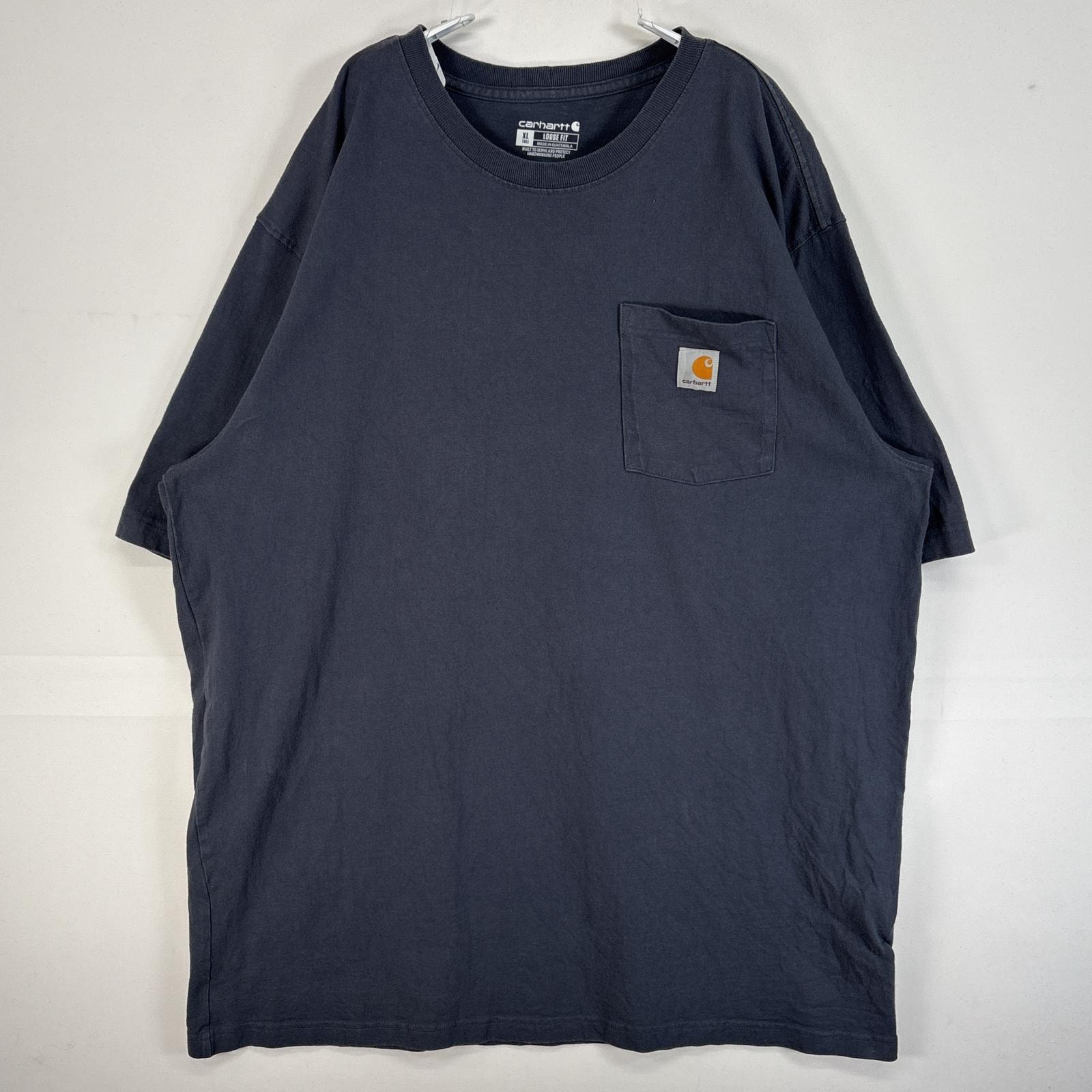 古着 カーハート Carhartt 半袖Tシャツ 大きいサイズ 肉厚 ワンポイント ロゴ 胸ポケ XL  ブルー系 無地 メンズ