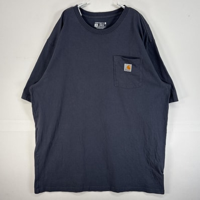古着 カーハート Carhartt 半袖Tシャツ 大きいサイズ 肉厚 ワンポイント ロゴ 胸ポケ XL ブルー系 無地 メンズ
