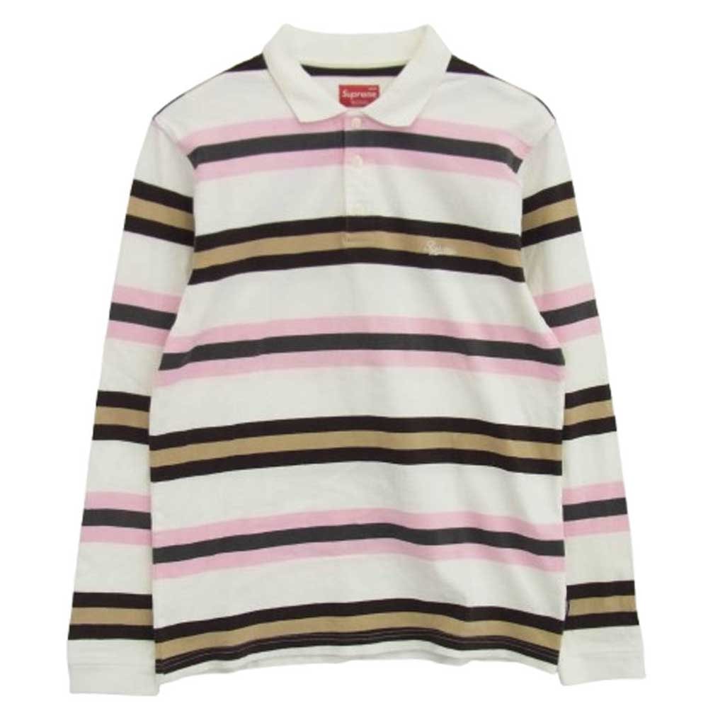 Supreme シュプリーム ポロシャツ Double Stripe Polo  ストライプ 長袖 ポロシャツ ラガー シャツ ホワイト系 マルチカラー系 M【中古】