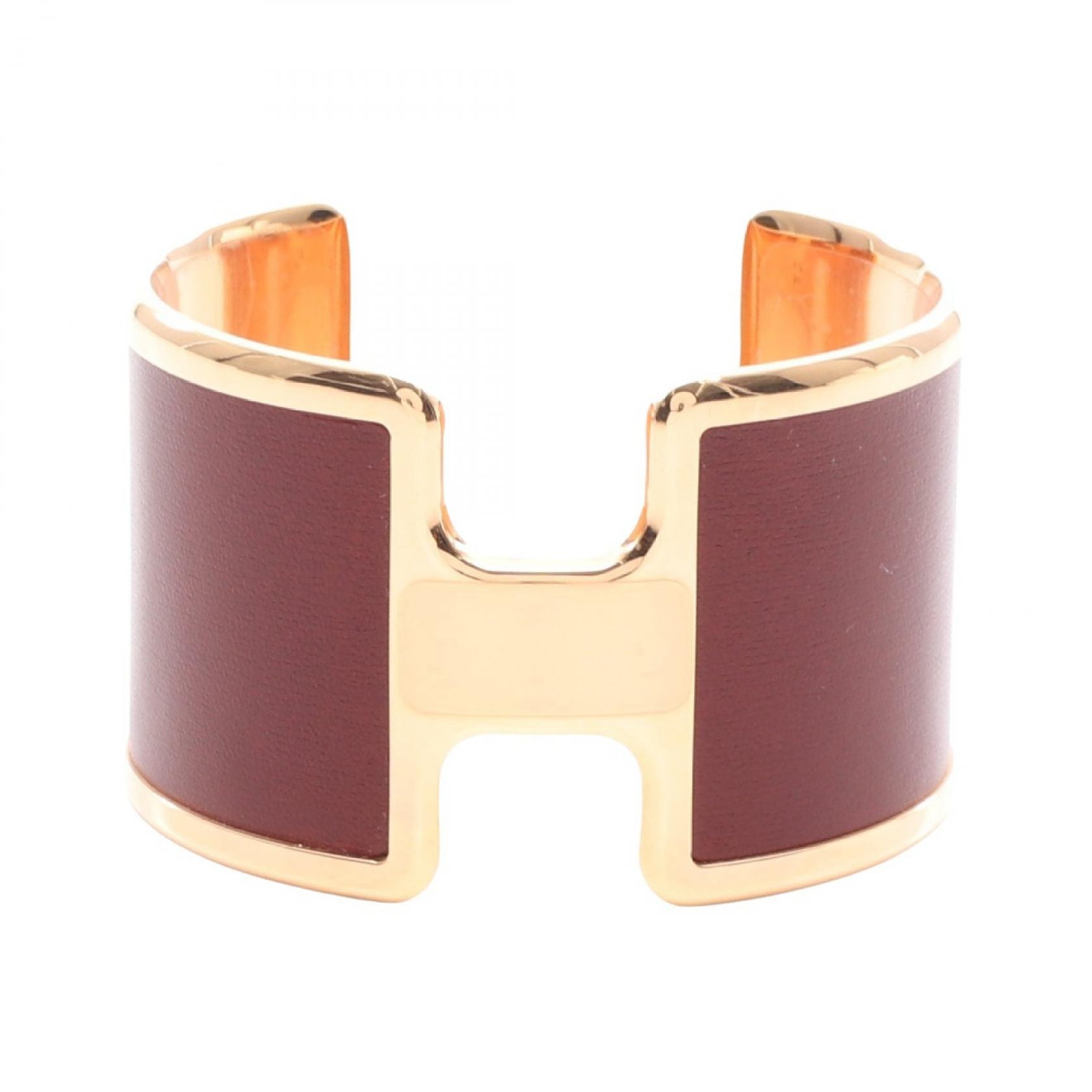 エルメス HERMES オランプ ルージュ バングル アクセサリー カーフ(牛革) GP(ゴールドメッキ) ボックスカーフ ゴールド レディース ボルドー系 / ゴールド系 【中古】