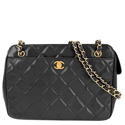 CHANEL シャネル ショルダーバッグ マトラッセ チェーントートバッグ ターンロック ココマーク 肩掛け キャビアスキン ブラック 黒 ゴールド金具 レディース【中古品】