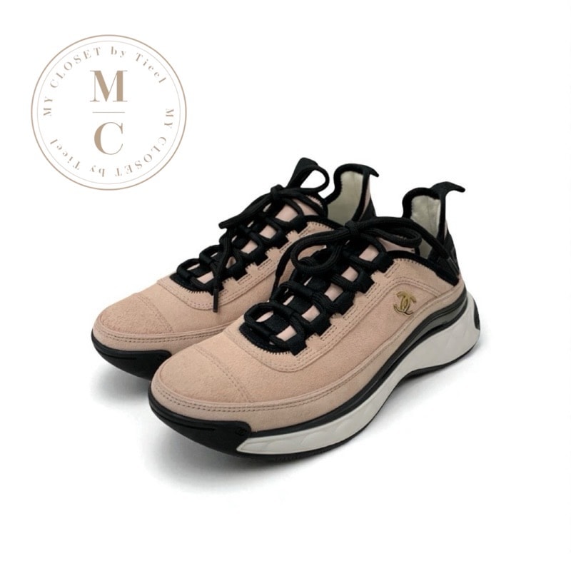 シャネル CHANEL スニーカー 靴 シューズ スエード ファブリック ピンク ブラック ココマーク ロゴ