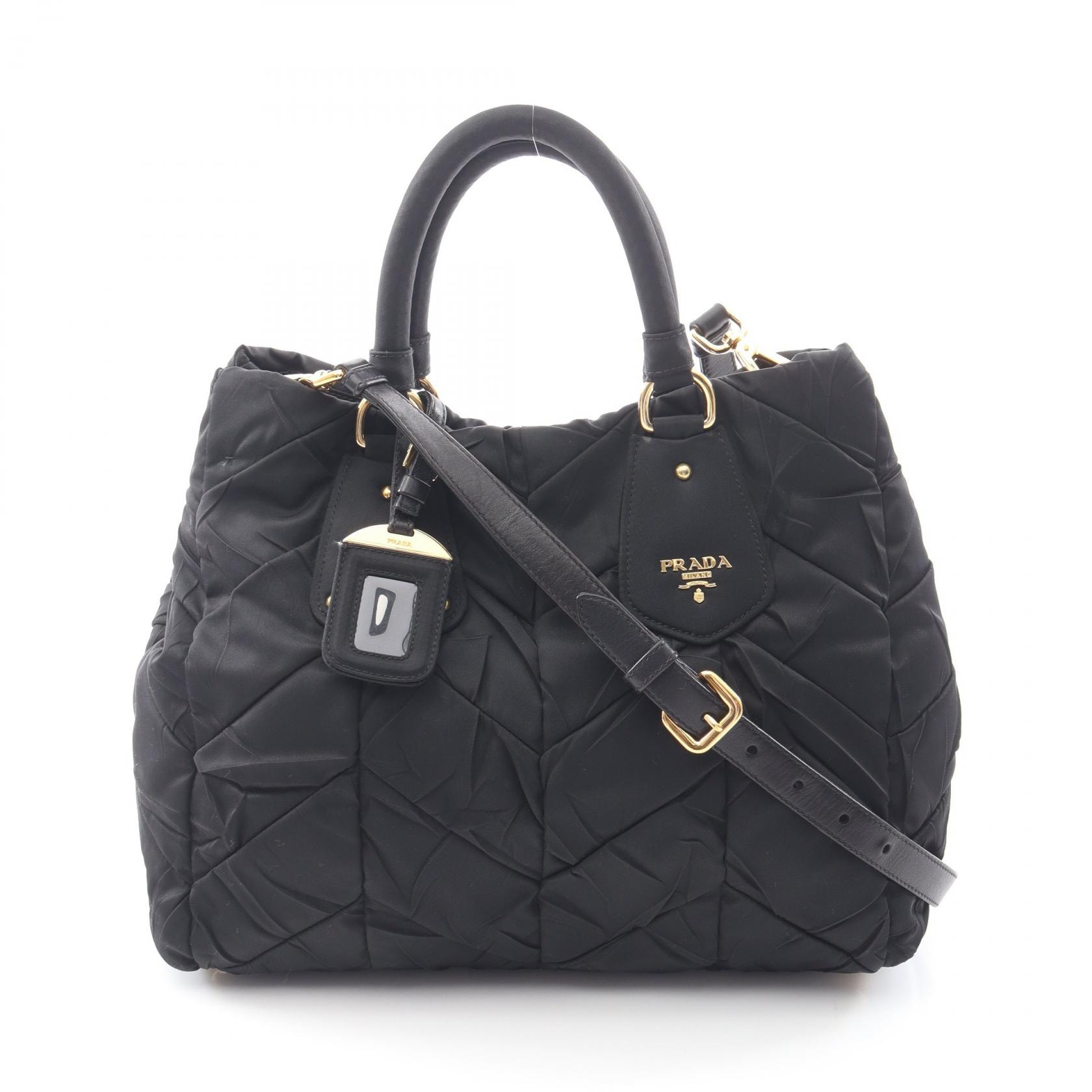 プラダ PRADA キルティング 2WAY ハンドバッグ バッグ ナイロン レディース ブラック系 【中古】
