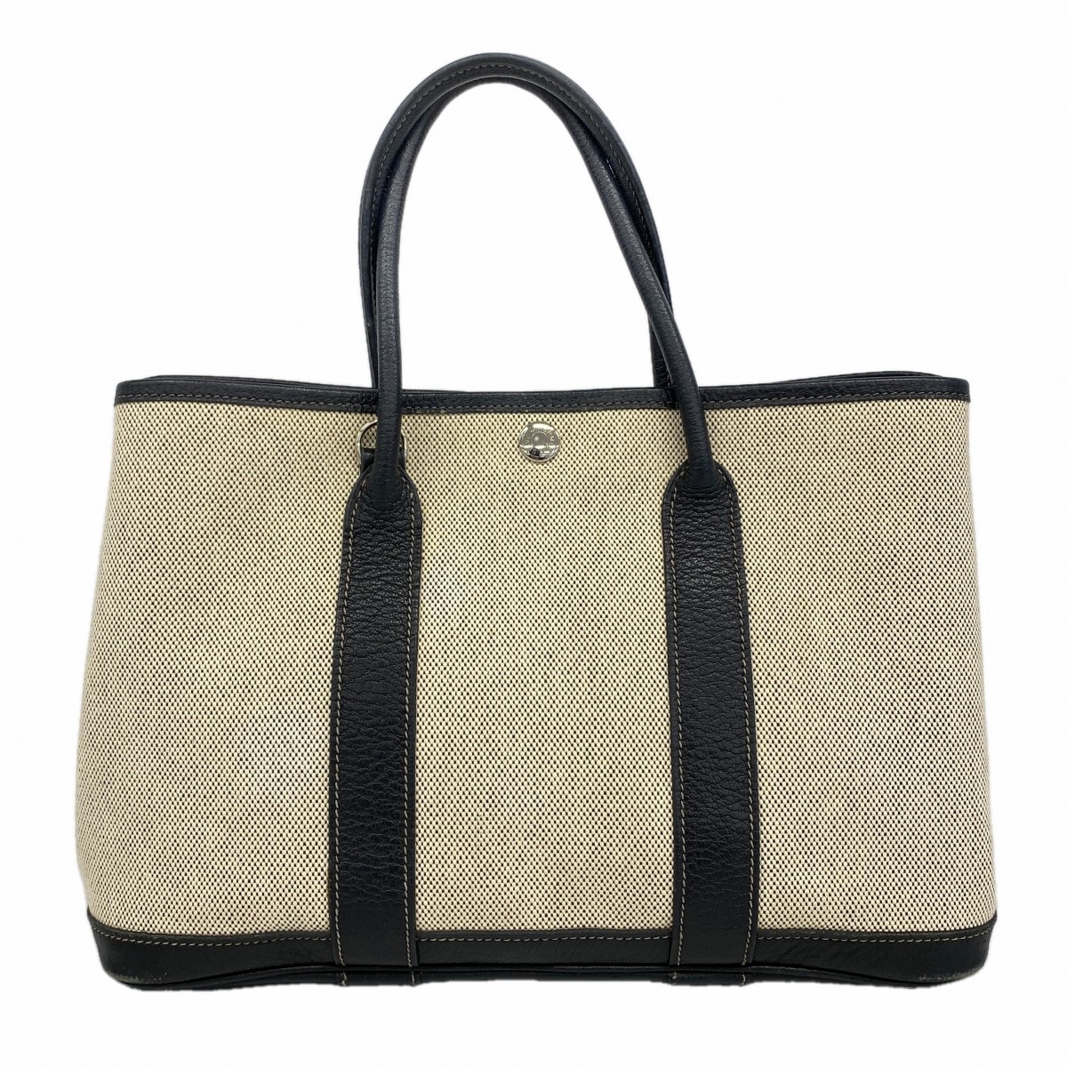 【6fb2719】エルメス トートバッグ ガーデンパーティTPM トワルアッシュ ブラック ベージュ シルバー金具 □J刻印【中古】レディース