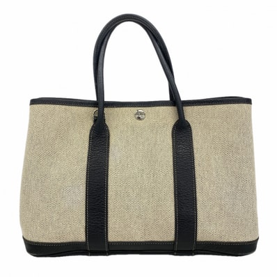 【6fb2719】エルメス トートバッグ ガーデンパーティTPM トワルアッシュ ブラック ベージュ シルバー金具 □J刻印【中古】レディース