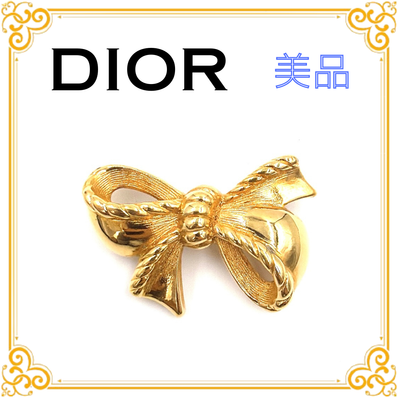 ■美品■ Christian Dior クリスチャン・ディオール リボン ブローチ ゴールド レディース ヴィンテージ アクセサリー シンプル ブランド