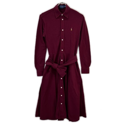 ポロ ラルフローレン 23年 レッド 鹿の子 ロングスリーブポロシャツワンピース XS