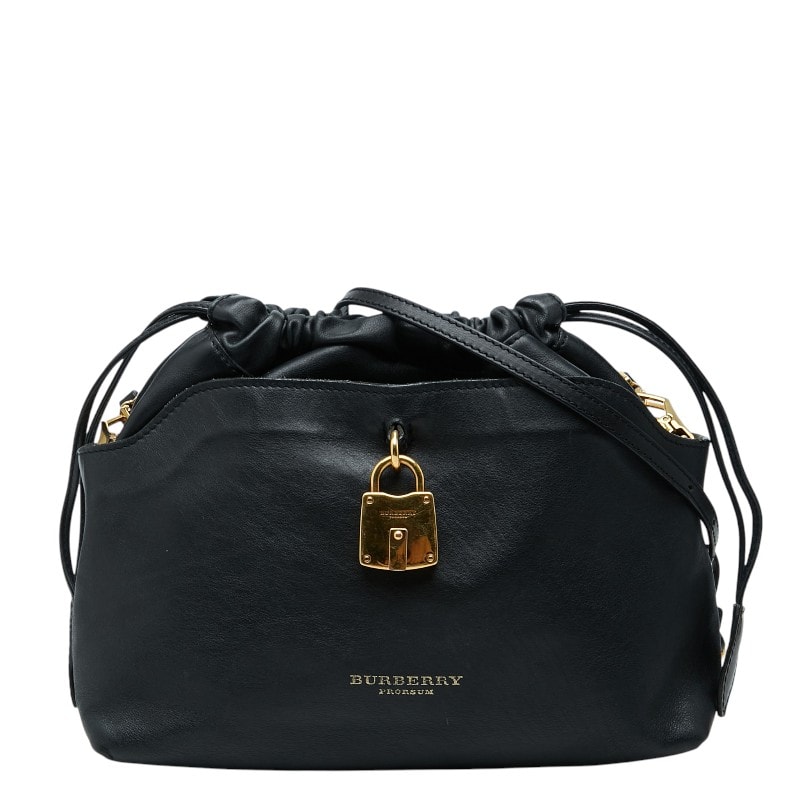 バーバリー 斜め掛け ショルダーバッグ 巾着 ITCF&10SCA ブラック レザー レディース BURBERRY 【中古】