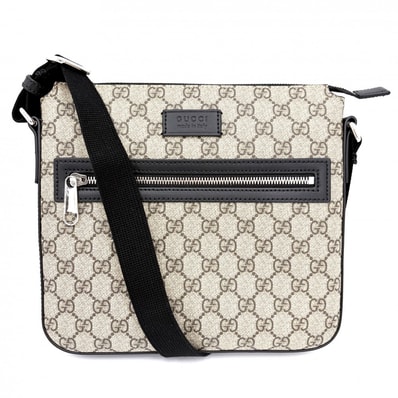 GUCCI グッチ ショルダーバッグ 肩掛け 斜め掛け 779865 GGスプリームキャンバス レザー ベージュ ブラック 黒 シルバー金具 メンズ 美品【中古品】